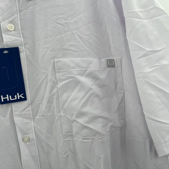 HUK Kona Fishing Hook Performance Shirt Men 2XL White SS Button Up NEW *FLAW - Picture 3 of 13